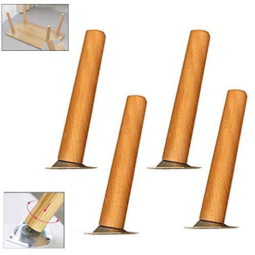 4 Stück Massivholz Buche Möbelbeine,Schräge Hölzern Küchentischbeine,Konisch Ersatz Sofafüße,Esstisch Couchtisch Füße,für Bett,Tabelle,Bank,TV-Schrank,mit Montagezubehör,Holzfarbe (45cm/17.7)