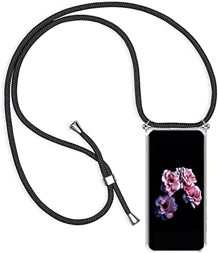 HongMan Handykette Handyhülle für Samsung Galaxy A51 mit Band - Transparent Handy-Kette Handy Hülle mit Kordel zum Umhängen Handyanhänger Halsband Lanyard Case - Schwarz