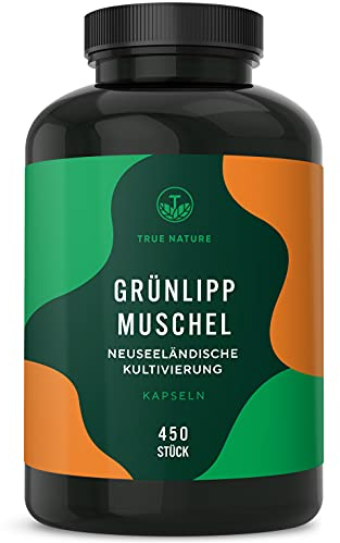 Grünlippmuschel - 450 Kapseln - 50% mehr Inhalt - Hochdosiert: 2000mg pro Tagesdosis - Ohne jegliche Zusatzstoffe - Kultiviert in Neuseeland - Deutsche Produktion - TRUE NATURE®