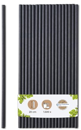 BIOZOYG Papier Trinkhalme 20 cm Strohhalm 5 mm Ø I Trinkhalm biologisch abbaubar I schwarze Strohhalme vertikal gerollt I Party Trinkhalme für Cocktails I Papierstrohhalme 1500 Stück