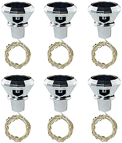 Toifucos 6 Pack Solar Wine Bottle Lights, 2M 20 LEDs String Fairy Lights Outdoor Waterproof Diamond Cork Lights for Wedding Holiday Garden Patio Pathway Decor Lamp