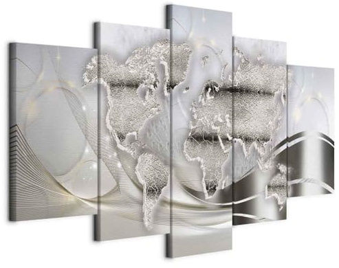 B&D XXL - Leinwandbild Weltkarte 200x100cm, 200x100 cm, 5-teilig, modern | Hochwertige Leinwand, sofort aufhängbar, ideal fürs Wohn- oder Schlafzimmer, wasserfest und lichtecht, langlebig, stilvoll