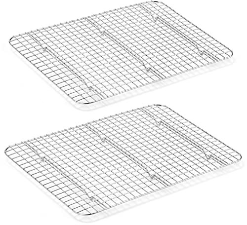 Cooling Rack Set of 2, E-far Stainless Steel Baking Rack for Oven Roasting Cooking Bacon Cooling Cookie Cake, 15.3” x 11.2” Metal Bakeable Mesh Grilling Wire Racks, Non-toxic & Dishwasher Safe