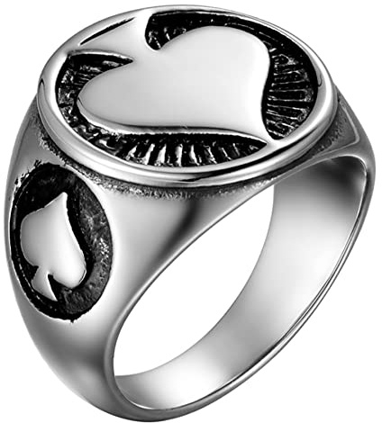 JewelryWe Schmuck Herren-Ring Edelstahl Vintage Gothic Pik Ass Poker Herz Ring Siegelringe Biker Tribal Männer Ringe Bandringe Gravur, Silber Größe 54 bis 67