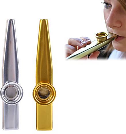 Kazoo Metall, Kazoo Instrument, Cazou, Kasoo, Kazoo Kinder, Kasouza, Kazu, Gold + Silber, Kazoo Instrument aus Aluminiumlegierung, Kazoo für Kinder, Geschenk, Begleitung