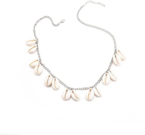 Stfery Muschelkette Halskette, Halskette Chain Metalllegierung Geometrische Muscheln Silber Frauen Schmuck