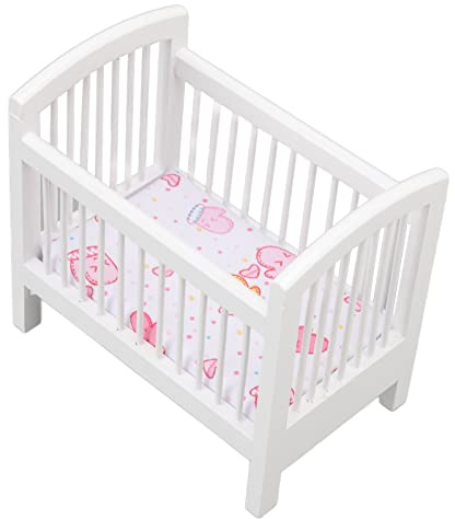 Puppenbett aus Holz, 11,4 X 7,1 X 10,2 Cm/4,5 X 2,8 X 4,0 Zoll, Puppenhaus aus Holz, Kleines Bett, Puppenhaus-Dekoration f¨¹r 1:12 Puppenhaus, Wei?Wawa house