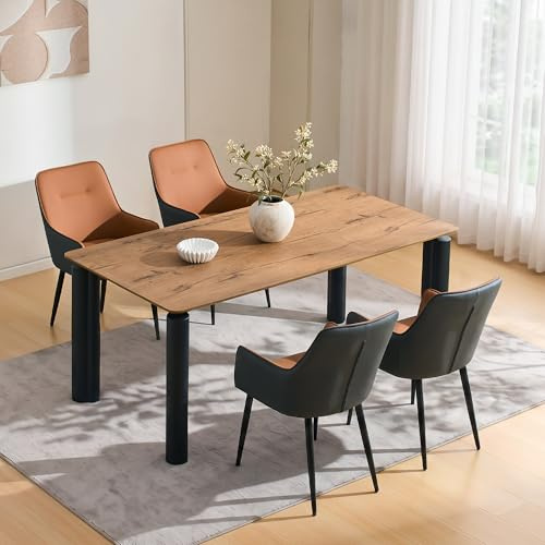 CLIPOP Esszimmerstühle 4er Set mit Armlehne Kunstleder Gepolstert Küchenstuhl,Akzent Sessel Esszimmerstuhl Colorblock Loungesessel Wohnzimmer Empfangstühle für Esszimmer Küche,Braun-Grau