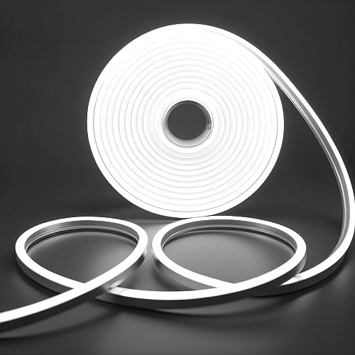 SUCIKORIO Neon LED Strip 2m/6.6ft - Flexible Cold White 6000K Waterproof IP65 Rope With Power Supply for Bedroom, Indoor & Outdoor