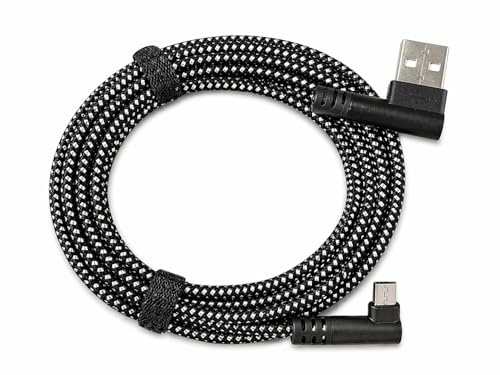 Mr. Gadget's Solutions Höger vinkel mikro USB-kabel, nylonflätad 90 graders USB A till Micro B-laddning och datasynkroniseringskabel för alla mikro-USB-enheter - 2 meter - svart