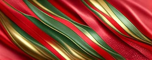adrium Acryl-Bild 80 x 30 cm: Computererzeugte abstrakte Abbildung 3D des weihnachtlichen farbigen Bandhintergrundes im Rot, im Grün und im Gold. KI (193057078)
