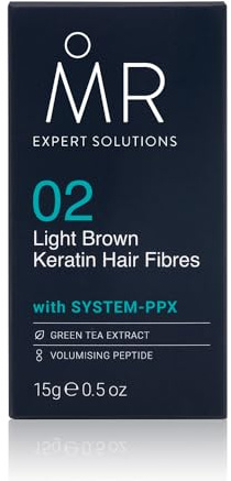 MR Hellbraune Haarfasern (15g) Haarausfall Concealer mit System-PPX, dünner werdendes Haar Concealer für kahles Pflaster Cover Up, Haarfasern Hellbraun, Haarverdichter für Männer, Haarstrukturpuder