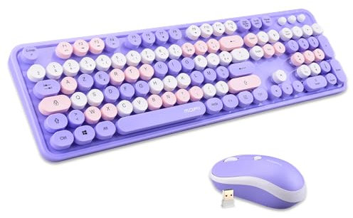 MOFII - Sweet Pack Tastiera Mouse Gaming Wireless Layout Francese (AZERTY) WiFi 2.4GHz - PC Windows -Viola