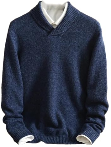100% Kaschmir Schal Revers Pullover Herren Winter Doppelstrang Dicke Strickpullover Shirt, Dunkelblau Ab, XX-Large