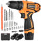 Cordless Drill Driver 12V, Electric Screwdriver with 2 Batteries 1.5Ah, 28 Nm Torque, 2-Speed, 25 + 1 Torque Setting, 3/8Chuck, LED Light, 24Pcs Accessories and Case, for Repair & DIY