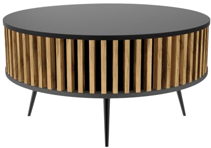 golddoor Couchtisch Borneo, Durchmesser 90 cm, Lamellen aus Eiche, modernes Design, funktionaler Couchtisch, robuste Konstruktion, für Wohnzimmer und Büros (Wotan Natureiche)