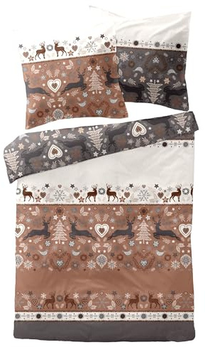 Dormisette Edel Biber Bettwäsche 135x200 Hirsch Herz Bäume rost grau weiß 3082-30
