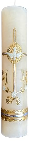 San Rafael Arcangel Holy Spirit Candle with Cross for Wedding or Other Sacraments White Candle Holy Ghost Design Vela Catolica para Boda Del Espiritu Santo 8 inch