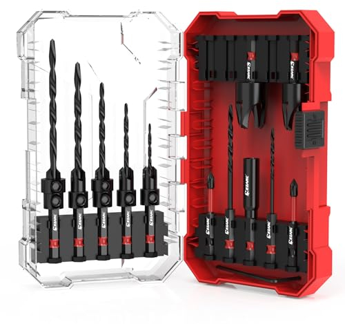 EZARC Senkbohrer-Set, 15 Stück konische Bohrer Senkbohrer mit 2 Holzlochbohrern 1/4 Sechskantschaft Schnellwechsel für Holzbearbeitung mit Aufbewahrungsbox.