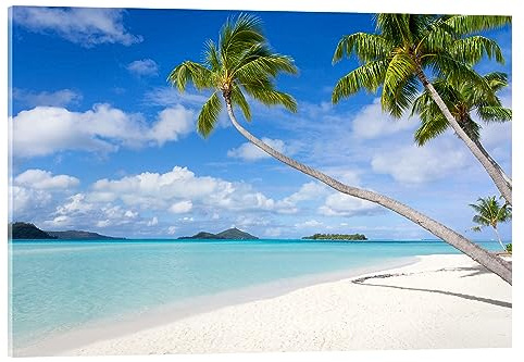 Posterlounge Weißer Strand mit Palmen, Tahiti, Französisch Polynesien Acrylglasbild von Jan Christopher Becke 60 x 40 cm Türkis Wandbilder Wanddeko