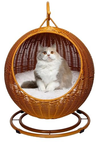 QLXYYFC Hanging Basket Cat Bed,Wicker Cat Bed, Hanging Cat Bed Hammock,Cat Swing Bed for Sleeping, Playing, Climbing, and Lounging (Color : Brown, Size : 43cm X 66cm)