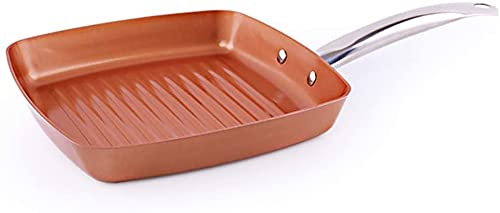 OUSIKA Frying Copper Pan Non-Stick Square Grill Pan, Griddle Pan with Stainless Steel Handle Induction Cooker,24CM Pans