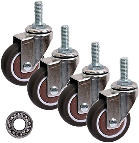 Lenkrolle aus Gummi, Räder mit Bremsen, um 360° drehbare Möbelrolle, mit M8/M10-Standardschaft, Kugellager, für Wohnmöbel, Bürotischschrank, 4 Stück