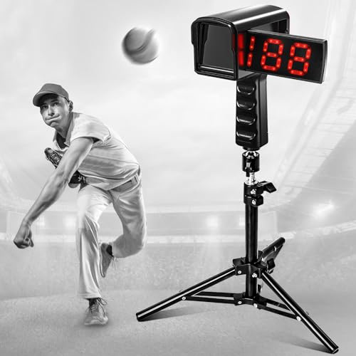 PLAYAPUT Pistolet radar de baseball avec trépied, écran LED + LCD, pistolet radar de vitesse pour baseball, softball, capteurs de vitesse portables ou mains libres, équipement d'entraînement de