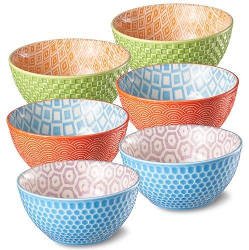12 Oz Dessert Bowls Set of 6, 4.8 Inch Small Porcelain Ice Cream Bowls Set, Colorful Ceramic Cereal Bowls for Side Dishes, Dip, Snack, Rice, Soup, Portion, Fruits, Microwave and Dishwasher Safe