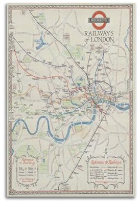 FYRNQ Poster mit Vintage-Karte, eine Karte der Londoner U-Bahnen, Poster, Wandkunstdruck, ästhetische Raumdekoration, Gemälde, Leinwand, Heim- und Bürodekoration, 20 x 30 cm, ungerahmter Stil