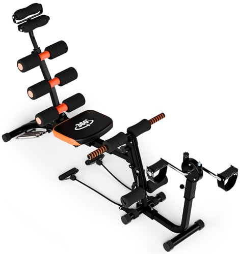 6 in 1 Ab Workout Bench for Home Gym Adjustable Workout Bench with Leg Extension, 360° Twisting Seat, Pedal, Multi-Functional Adjustable Ab Crunch Machine for Total Body Workout (Black)