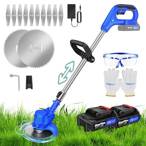 24V kabelloser Trimmer, leichter Teleskop-Grasschneider mit 10×Metallklingen & 2×Kreissägeblättern, 2×1500mAh Akkus, elektrischer Gartenstrimmer Grasschneider für Rasenkantenschneider Unkrautschneiden