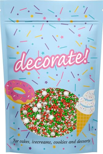 decorate! - Pearls Mix - Twinkle Christmas - Cake Topper Sprinkles - 500g Edible Shimmer Ball Cupcake Decorations - For Festive Weddings, Christenings & Christmas Parties