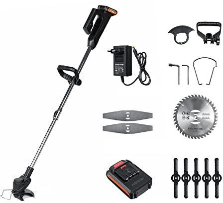 Hedge Trimmer,Grass Cutter,Hedge Shear,Lawn Mower, 1800W 21V Cordless Electric Grass Trimmer Lawn Mower Weeds Brush Length Adjustable Cutter Garden Pruning Tool for Garden, Lawn(1 Battery-02)