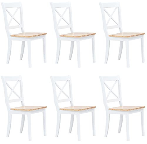 LIANGDONFC Dining Chair、stühleEsszimmerstühle 6 STK. Weiß & Helles Holz Gummibaum MassivholzGeeignet für Küche, Wohnzimmer