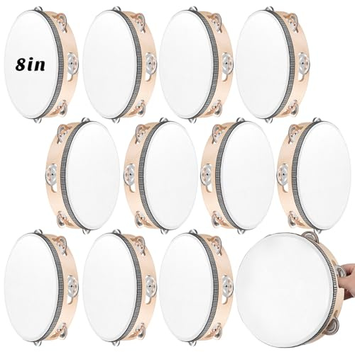 Lukmaa Hochzeits-Tamburin-Trommel für Erwachsene, Handschlagzeug, Geschenk, Holz, Metall, Schellen, musikalisches pädagogisches Schlagzeug, Instrument für Kirche, Hochzeit, Party, Spiele (Weiß, 20,3