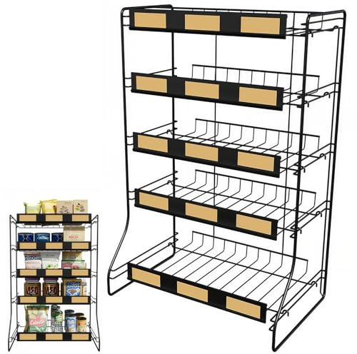 WUDLEP Candy Display Rack, 5 Tier Snack Organiser for Countertop, Display Snack Rack, Crisp Storage and Chip Rack for Shops, Food Bag Holder Stand for Counter, Snack Stand for Office