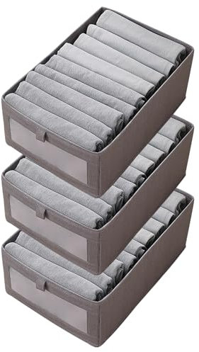 Foeska Organizzatori per Cassetti, Divisori per Cassetti, Organizzatore Piegevole per Guardaroba, Organizzatore in Tessuto per Biancheria Intima da Letto, Camicie (3 pz Taglia M Grigio Scuro)