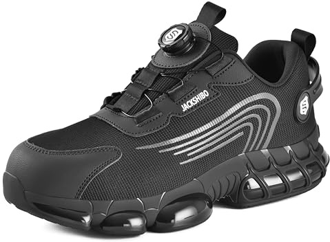JACKSHIBO Chaussures de travail pour homme - Légères - Avec embout en acier - Respirantes - Avec embout en acier, Noir , 38 EU