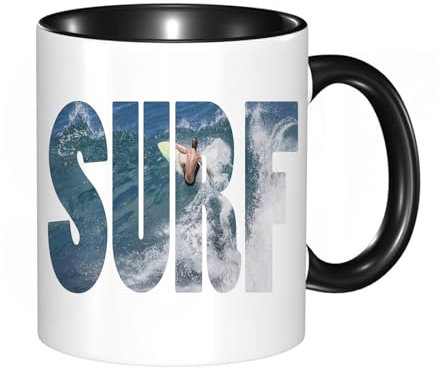 reyawdf Taza Original Personalizada,Word SURF montando una ola oceánica gigante en Hawaii,330ml, Cerámica, Regalo Creativo para Café, Té, Regalo de Cumpleaños y Navidad - Apta para Lavavajillas