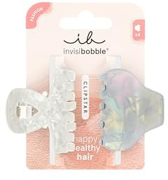 invisibobble - CLIPSTAR Pearly Frost Haarclip-Set - 2 Medium Hair Claws - Elegante, mittel-große Haarspangen mit marmoriertem Blau-Weiß-Design - Trendiger Look, sicherer Halt, gesundes Haar