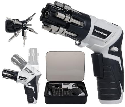 Cordless Screwdriver 3.6V Electric Screwdriver 6pcs Quick Change-Batch Heads 1300mah Rechargeable Screwdriver 180 ° Rotatable Body LED Lighting One Click Reversible Switch with 19 Bits Fittings