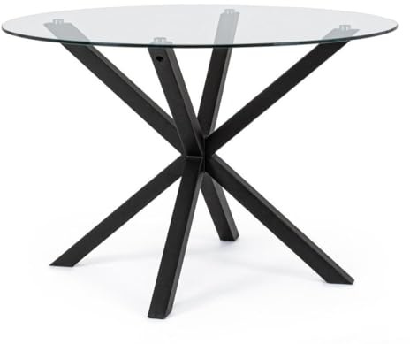 KONTE.DESIGN Tavolo rotondo MAY in vetro, gamba incrociata acciaio nero d114 cm
