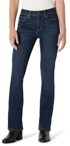 Amazon Essentials Jean Bootcut mi-Haute Stretch pour Femmes, Coupe ajustée, Bleu Nuit foncé délavé, Taille 46