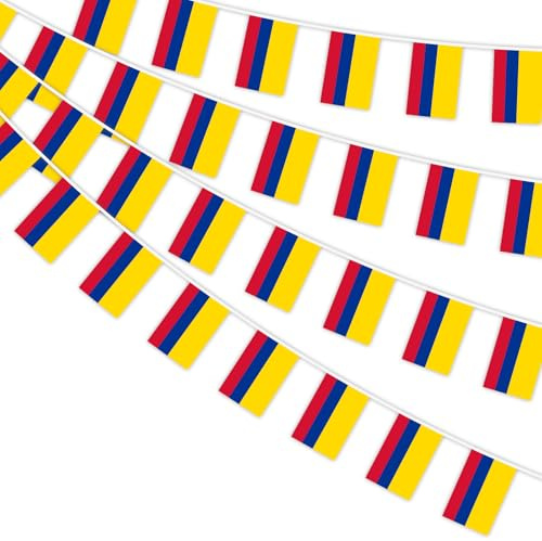 Ahfulife Guirnalda Bandera Colombia, 2 Paquetes de 30 Banderines Colombia, 14x21cm-10m, para Decoración de Eurocopa, Copa Mundial, Eventos Deportivos, Fiesta Nacional, Jardín, Bar, Balcón