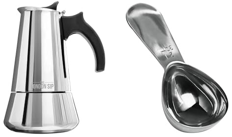 The London Sip Stainless Steel Stovetop Espresso Maker Moka Pot and Coffee Spoon Set
