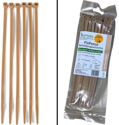 Befestigungsschlaufen FixFence Bambus dunkel farbig für Sichtschutzmatten 200x4,6mm 50pro Beutel von bambus-discount.com