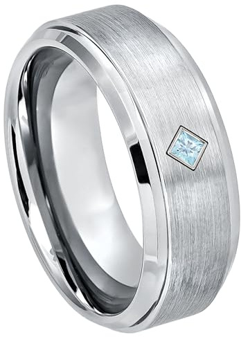 Jewelry Avalanche 0.05ct Princess Cut Topaz Cobalt Wedding Band - Stepped Edge Cobalt Chrome Mens Anniversary Ring December Birthstone