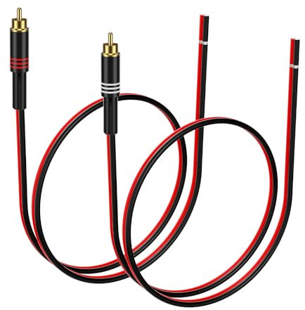 J&D Adaptador RCA a Cable de Altavoz, 2 Piezas 20AWG 0.3 m, Conector RCA Macho a Cable Desnudo para Reparar Cables de Altavoces, Compatible con Amplificadores, Receptores AV