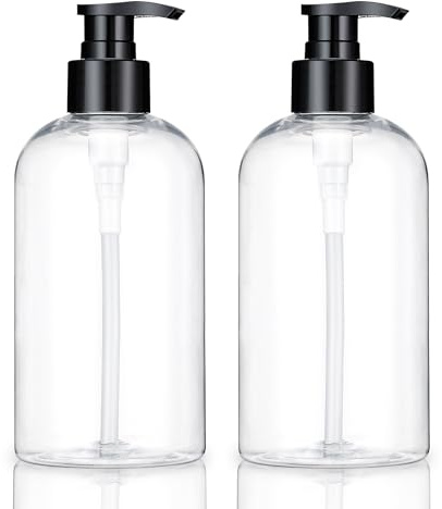 KREMORV Bottiglie Vuote Pompa 2 pezzi Flacone Dosatore Dispenserà Sapone Doccia Flacone Dispenserà Flaconi Pompa in Plastica Ricaricabili per Sapone, Shampoo, Liquido Lozione